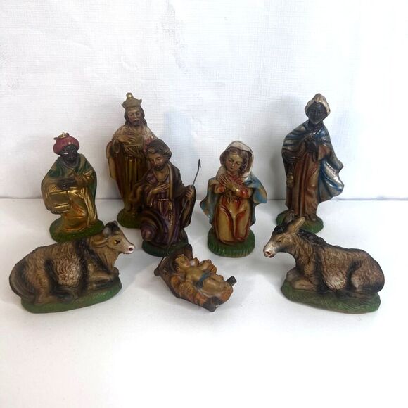 Vintage Hand Painted Italian Nativity Scene Creche Composite Christmas Holiday - Picture 1 of 9